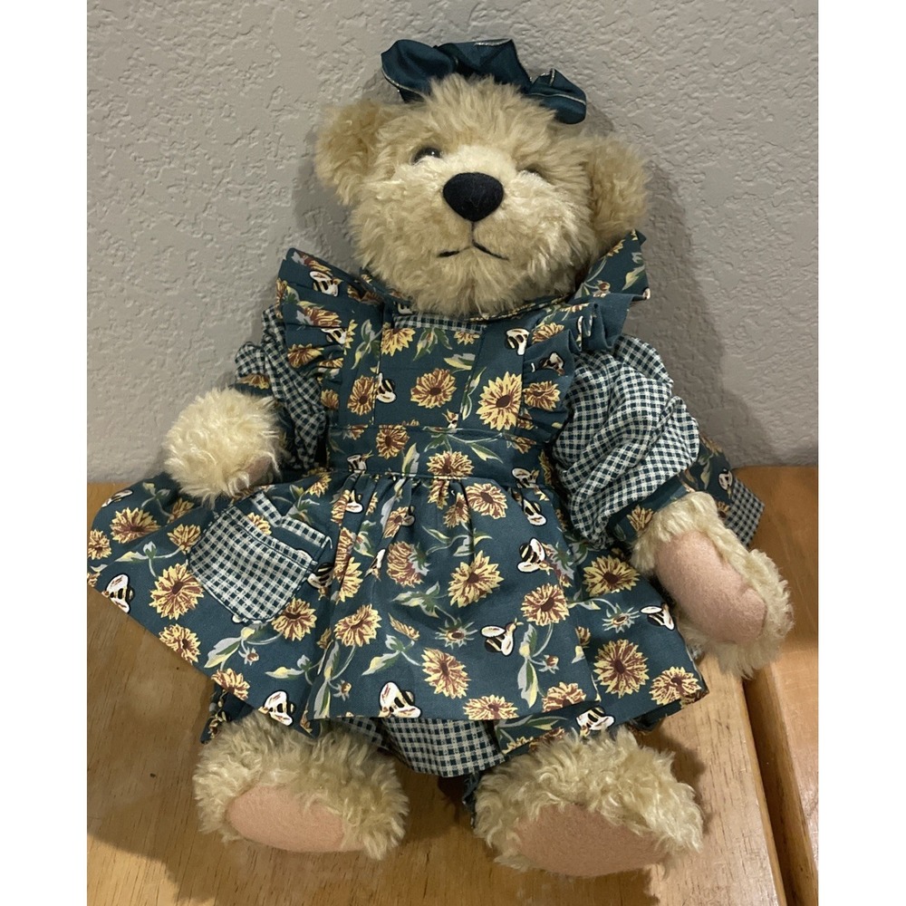 Ashton Drake Mary‎ Holstad 12" Teddy Bear Green Sunflower Dress 1996 Vintage